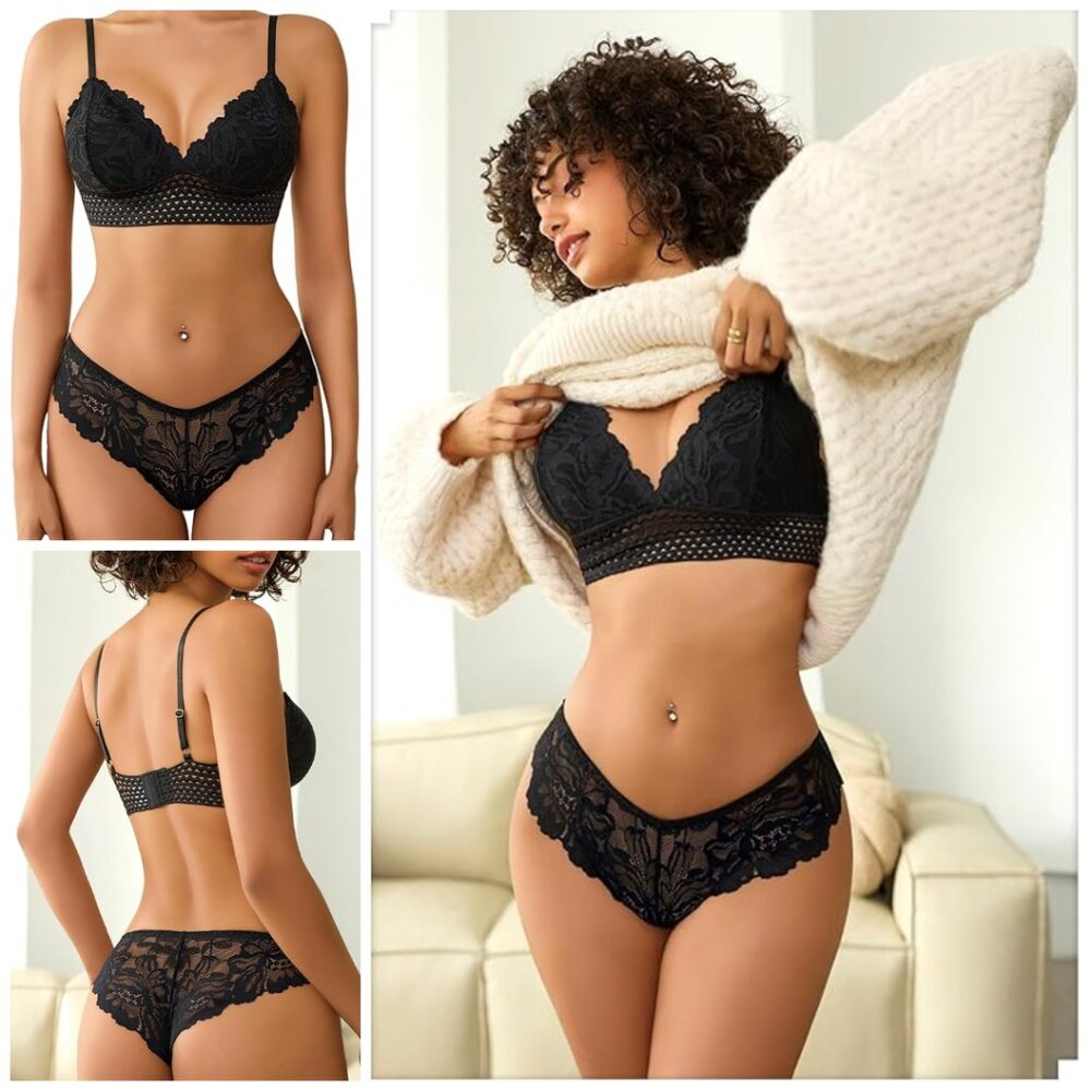 Women Sexy Lace Bra and Panty Sets 2 Piece Lace Bralette Lingerie Set